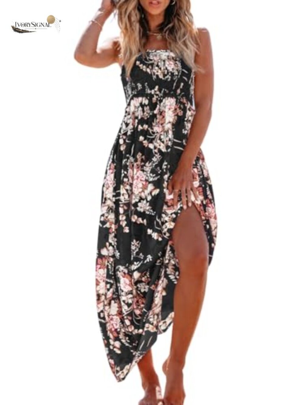 CUPSHE Floral Maxi Dress Spaghetti Strap Smocked Sundress Beach Vacation